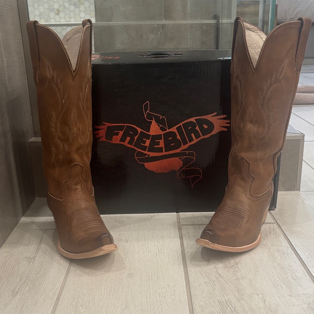 Freebird Woodland Tan Leather Cowboy Boots Size 8 - Picture 3 of 12
